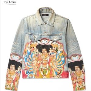 AMIRI Jimi Hendrix Light Blue Denim Jacket with Multicolor Graphic